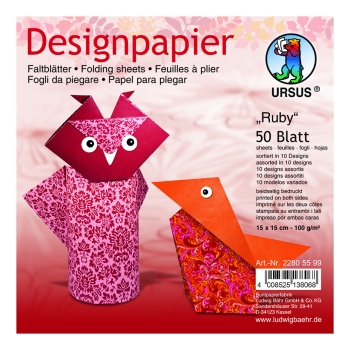 Designpapier Faltblätter "Ruby" 15 x 15 cm